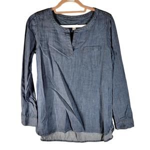 J. Jill Denim Tunic Long Sleeve V Neck Long Sleeve Shirt Women Petite Sz XS